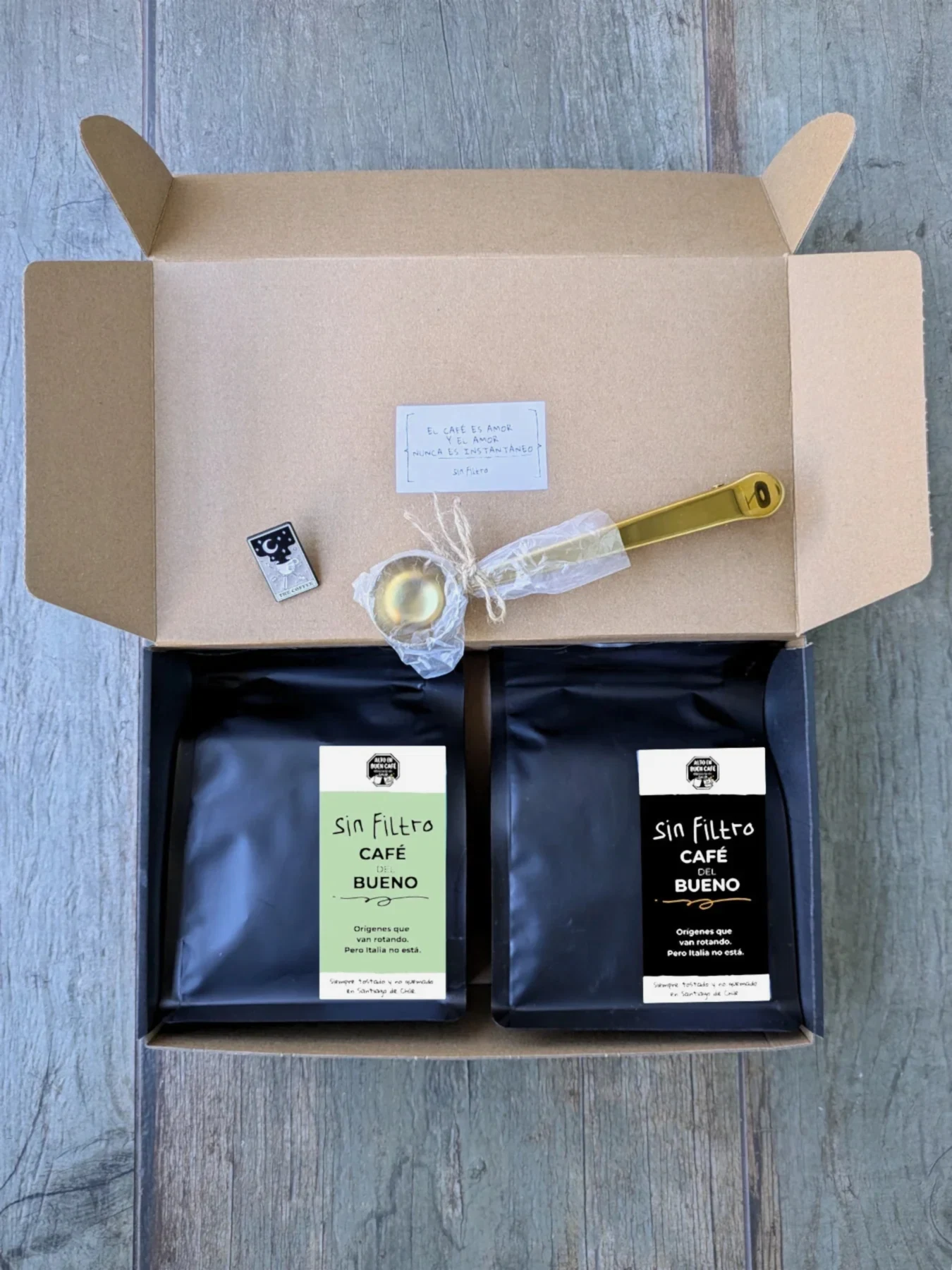 Kit Regalo Doble: 2 Cafés + Cuchara Cafetera - Café Sin Filtro